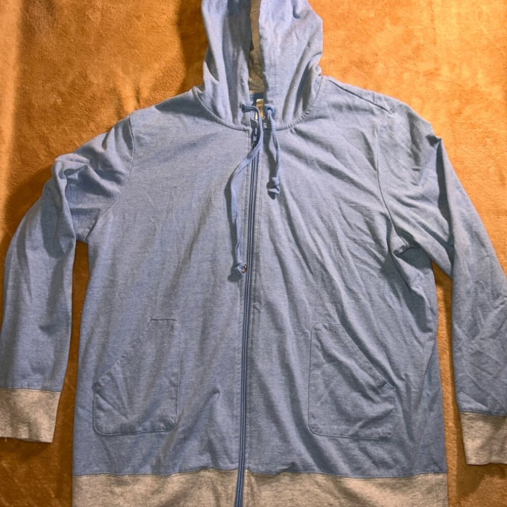 Bedford Fair‎ Women XL Blue Gray Full Zipper Front Pocket Hoodie Light Jacket